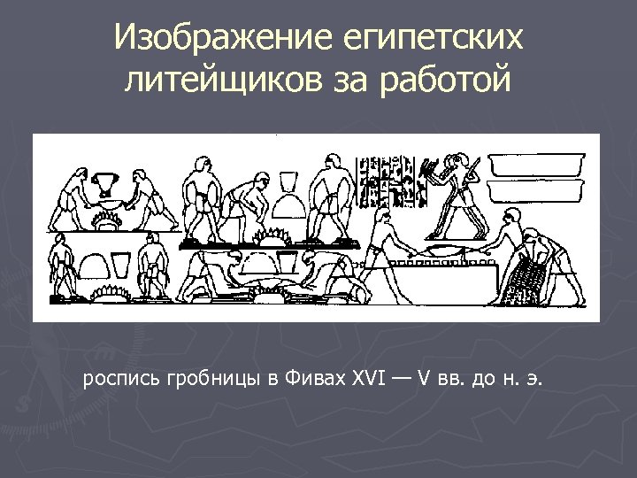 Изображение египетских литейщиков за работой роспись гробницы в Фивах XVI — V вв. до