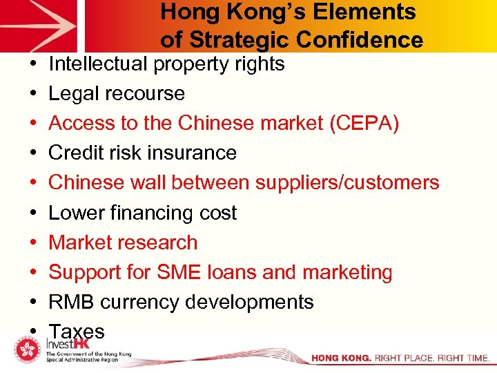  • • • Hong Kong’s Elements of Strategic Confidence Intellectual property rights Legal
