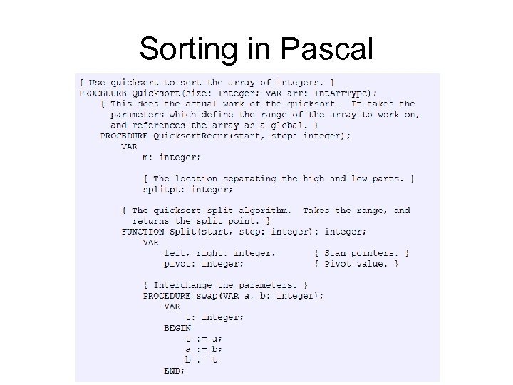 Sorting in Pascal 