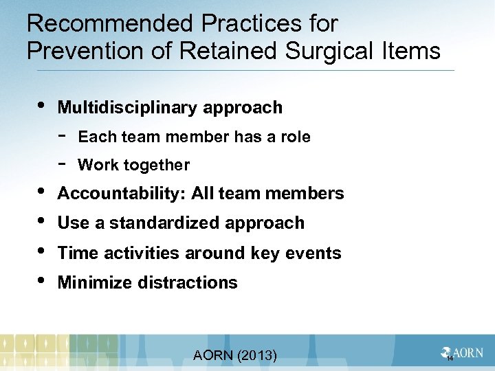 Recommended Practices for Prevention of Retained Surgical Items • Multidisciplinary approach - • •