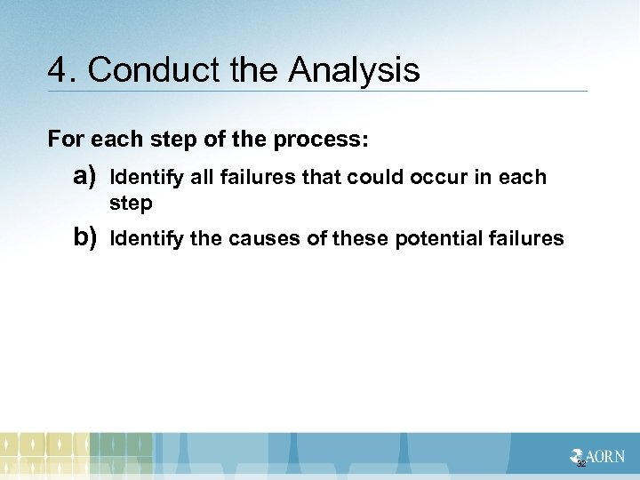 4. Conduct the Analysis For each step of the process: a) Identify all failures