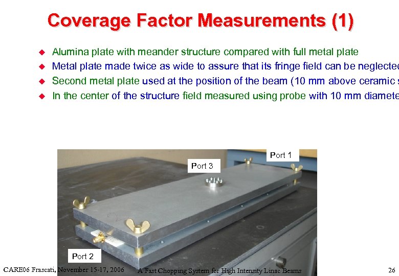 Coverage Factor Measurements (1) u u Alumina plate with meander structure compared with full