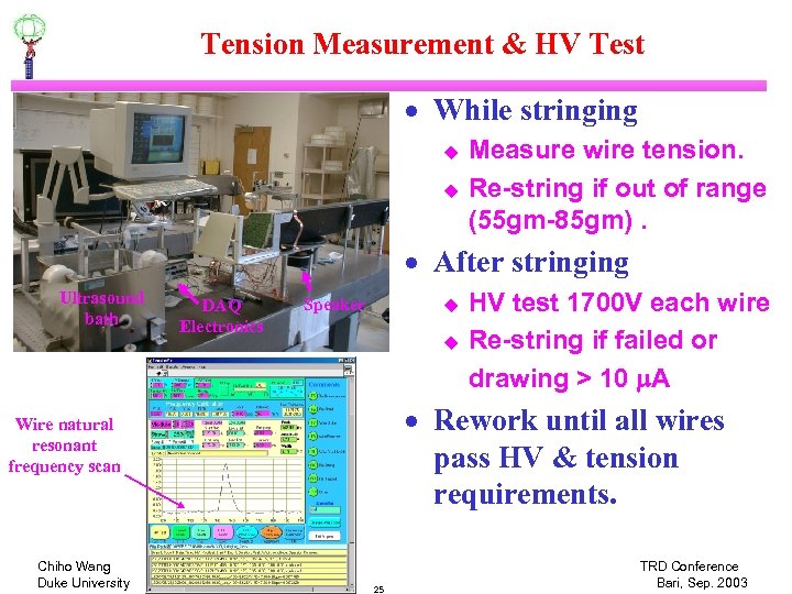 Tension Measurement & HV Test · While stringing u u Measure wire tension. Re-string