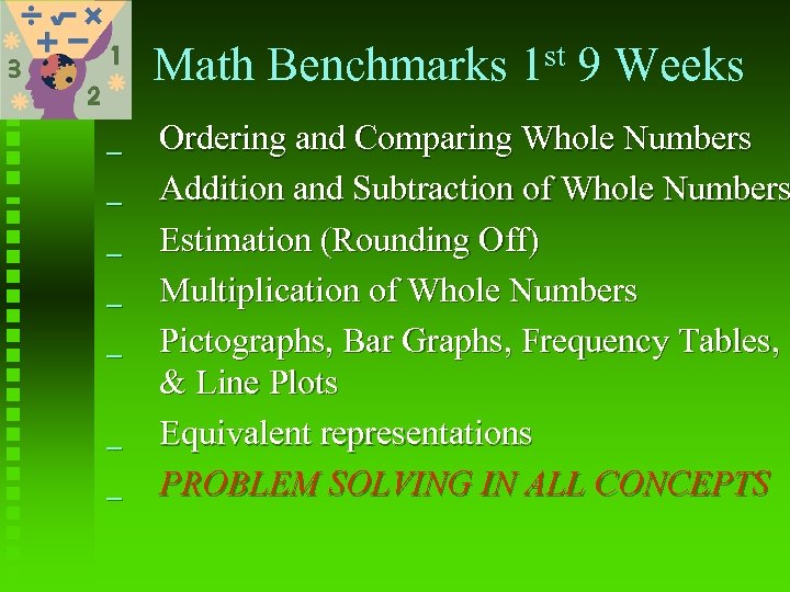 Math Benchmarks _ _ _ _ st 1 9 Weeks Ordering and Comparing Whole