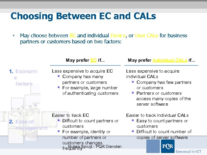 Choosing Between EC and CALs § May choose between EC and individual Device, or
