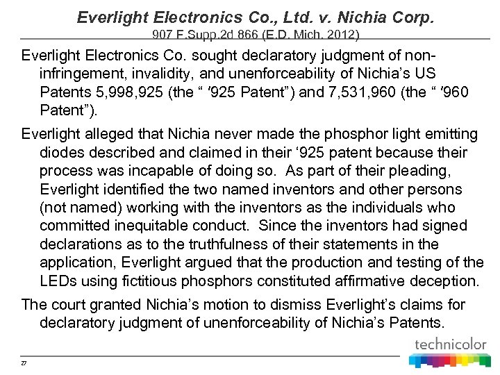 Everlight Electronics Co. , Ltd. v. Nichia Corp. 907 F. Supp. 2 d 866