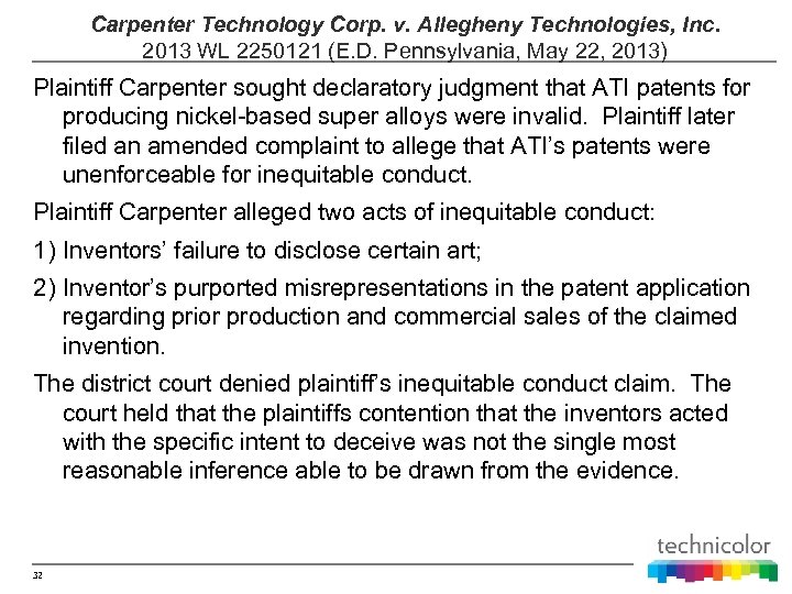 Carpenter Technology Corp. v. Allegheny Technologies, Inc. 2013 WL 2250121 (E. D. Pennsylvania, May