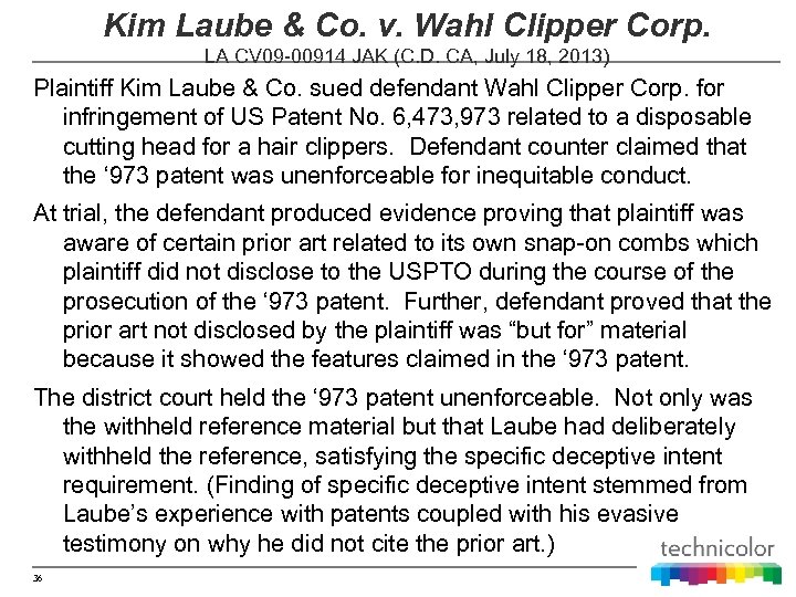 Kim Laube & Co. v. Wahl Clipper Corp. LA CV 09 -00914 JAK (C.