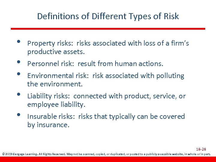 Definitions of Different Types of Risk • • • Property risks: risks associated with