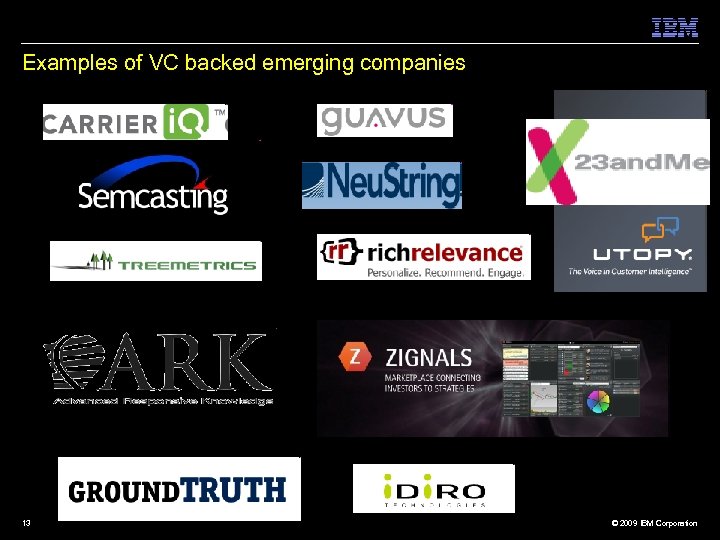 Examples of VC backed emerging companies 13 © 2009 IBM Corporation 
