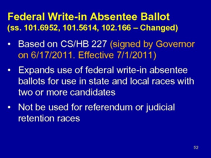 Federal Write-in Absentee Ballot (ss. 101. 6952, 101. 5614, 102. 166 – Changed) •