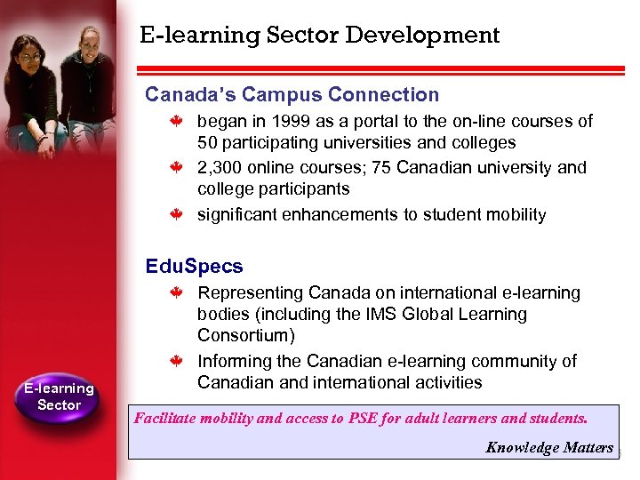 E-learning Sector Development Canada’s Campus Connection k k k began in 1999 as a