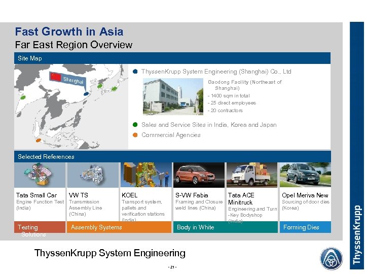 Fast Growth in Asia Far East Region Overview Site Map Thyssen. Krupp System Engineering