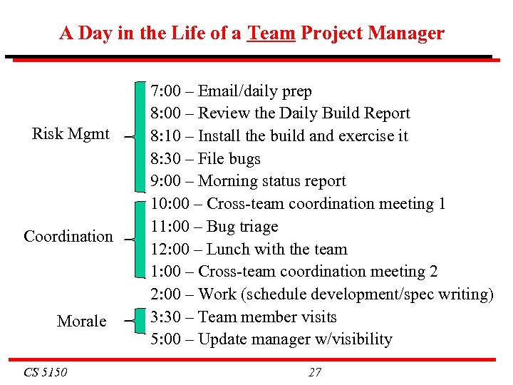 A Day in the Life of a Team Project Manager Risk Mgmt Coordination Morale