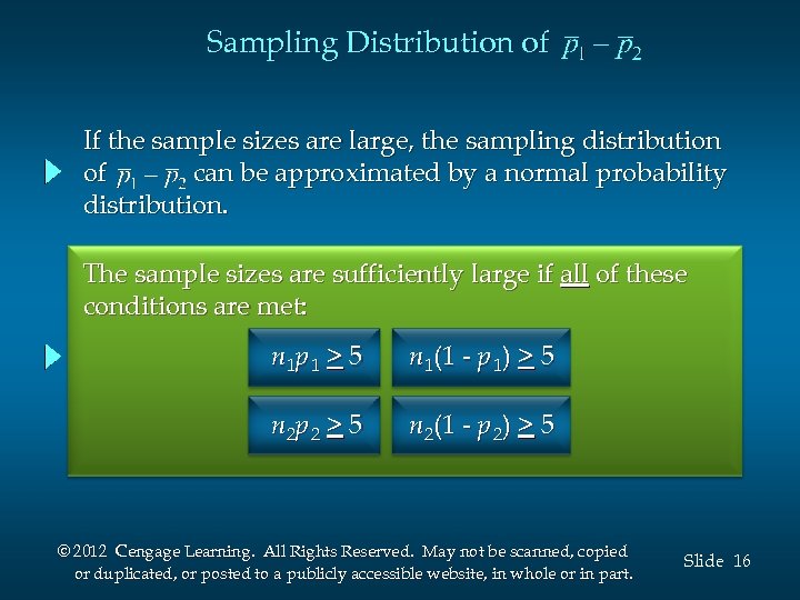 Sampling Distribution of If the sample sizes are large, the sampling distribution of can