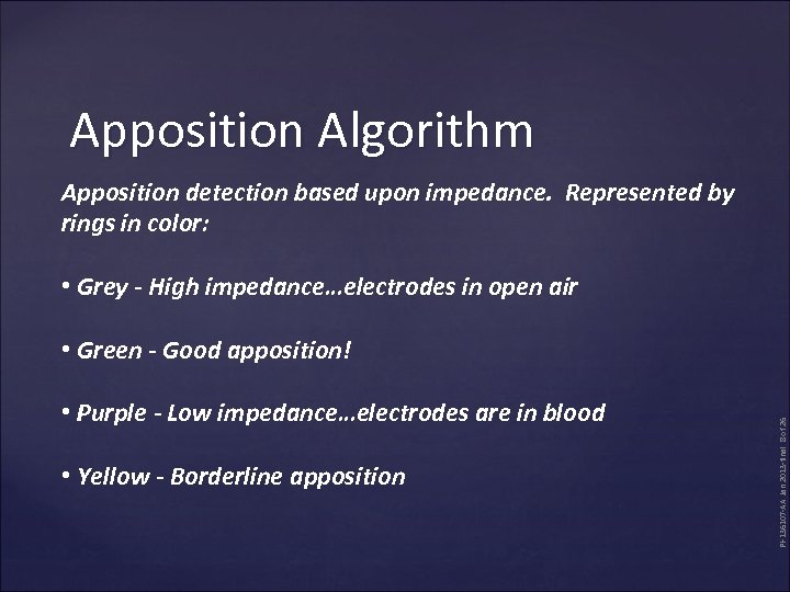 Apposition Algorithm Apposition detection based upon impedance. Represented by rings in color: • Grey