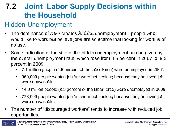 7. 2 Joint Labor Supply Decisions within the Household Hidden Unemployment • The dominance