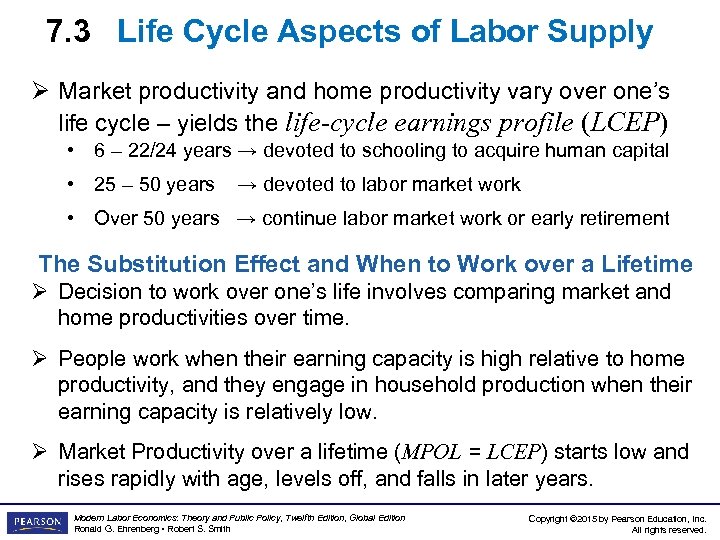7. 3 Life Cycle Aspects of Labor Supply Ø Market productivity and home productivity