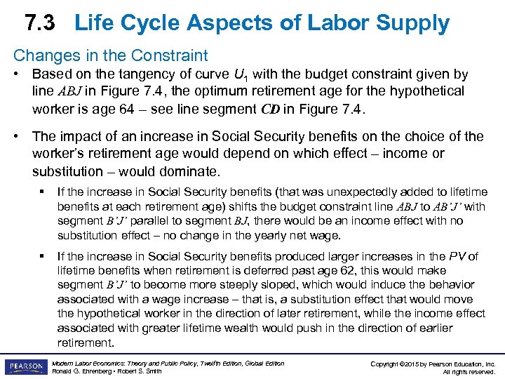 7. 3 Life Cycle Aspects of Labor Supply Changes in the Constraint • Based