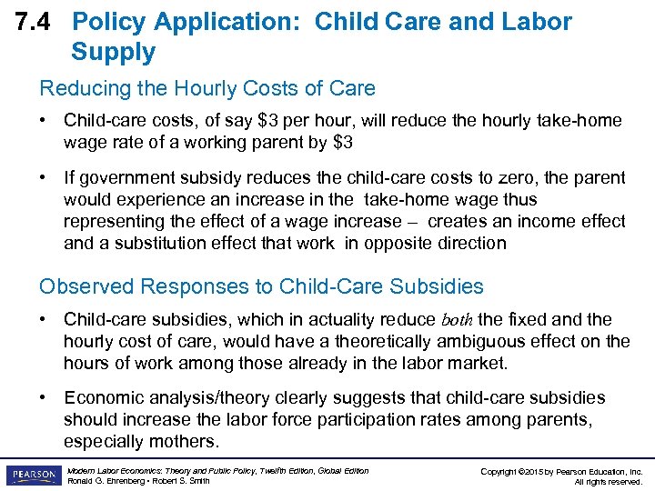 7. 4 Policy Application: Child Care and Labor Supply Reducing the Hourly Costs of