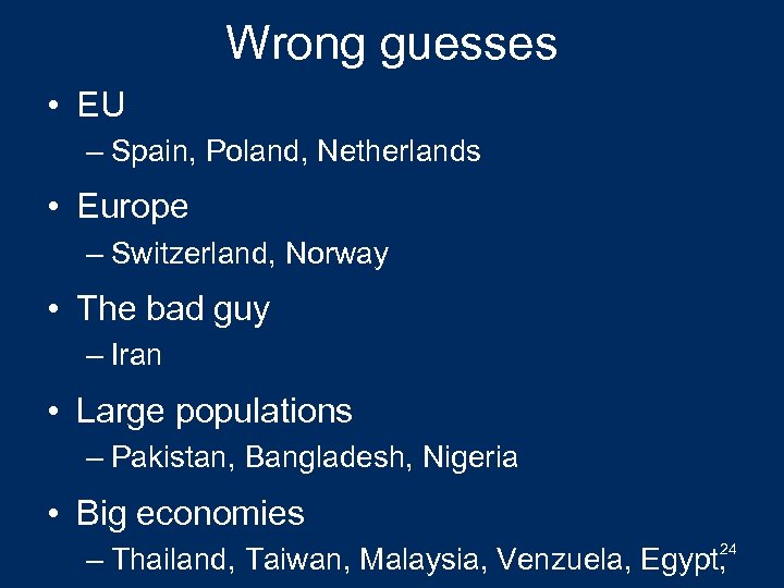 Wrong guesses • EU – Spain, Poland, Netherlands • Europe – Switzerland, Norway •