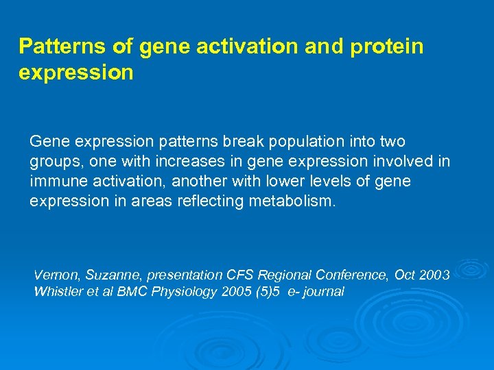 Patterns of gene activation and protein expression Gene expression patterns break population into two