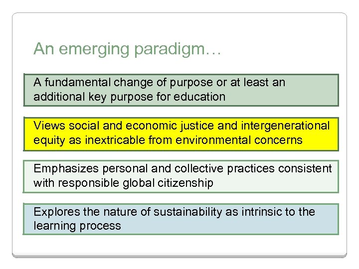 An emerging paradigm… A fundamental change of purpose or at least an additional key