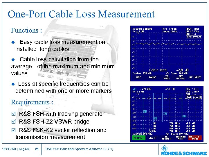 One-Port Cable Loss Measurement Functions : u Easy cable loss measurement on installed long