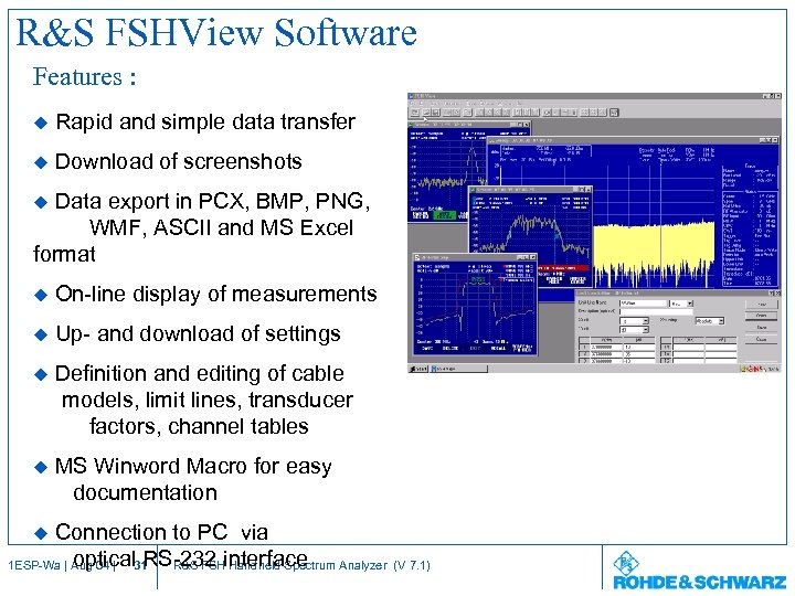 R&S FSHView Software Features : u Rapid and simple data transfer u Download of
