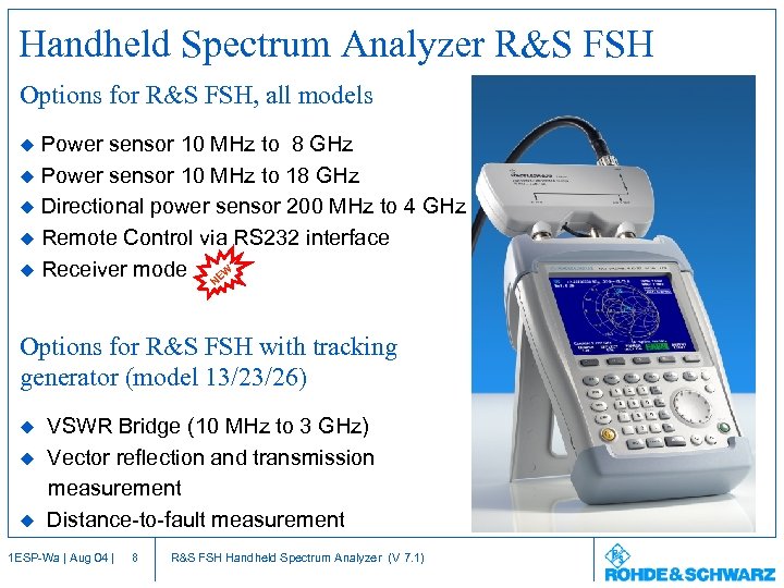 Handheld Spectrum Analyzer R&S FSH Options for R&S FSH, all models u Power sensor