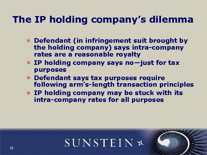 The IP holding company’s dilemma Defendant (in infringement suit brought by the holding company)