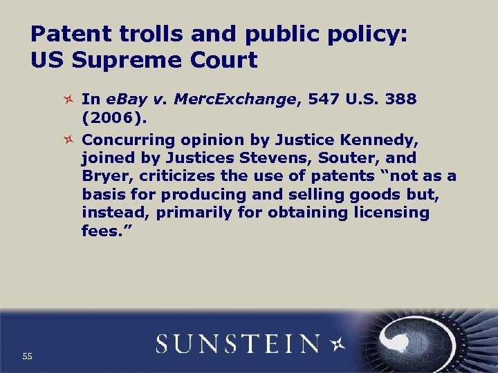 Patent trolls and public policy: US Supreme Court In e. Bay v. Merc. Exchange,