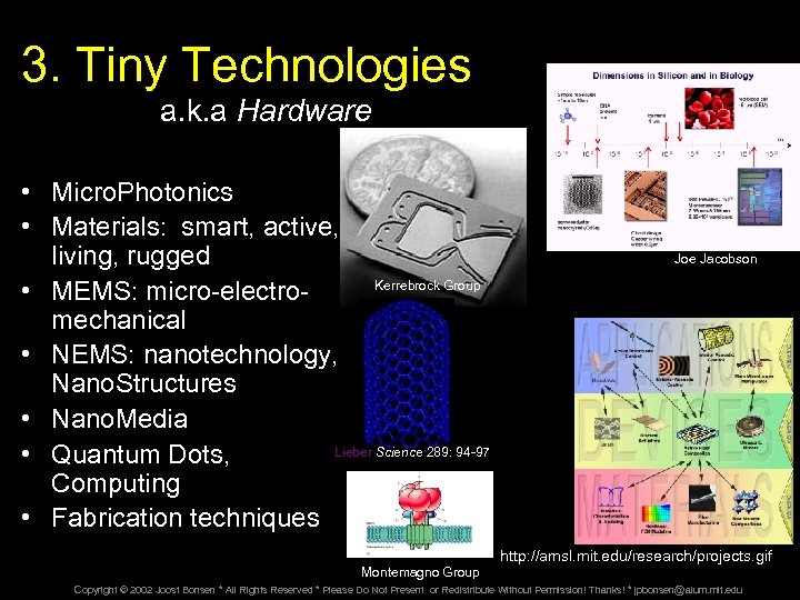 3. Tiny Technologies a. k. a Hardware • Micro. Photonics • Materials: smart, active,