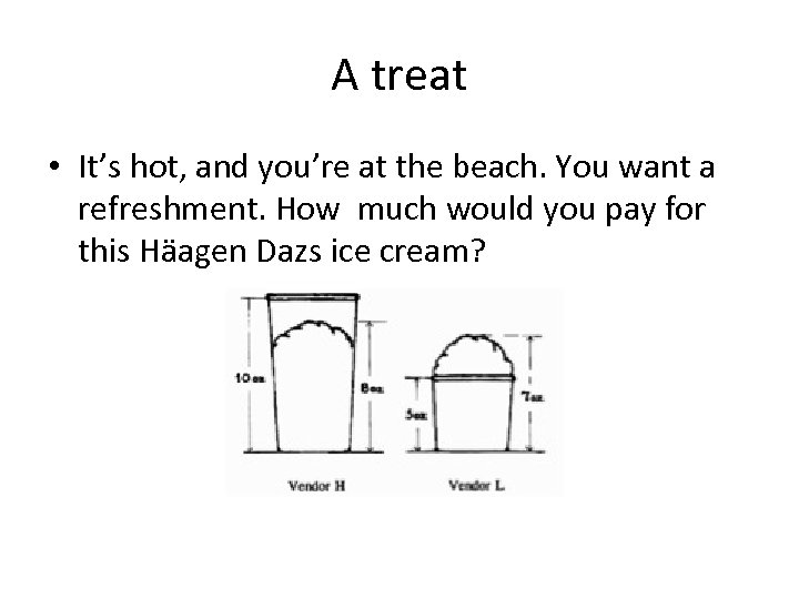 A treat • It’s hot, and you’re at the beach. You want a refreshment.
