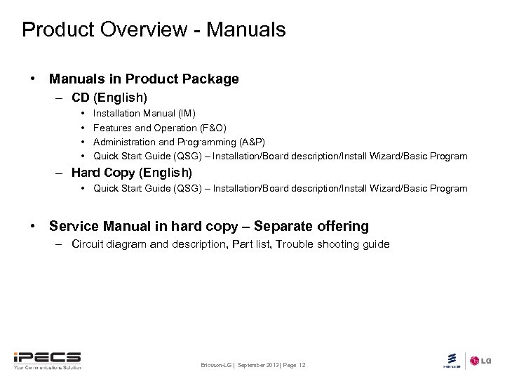 Product Overview - Manuals • Manuals in Product Package – CD (English) • •
