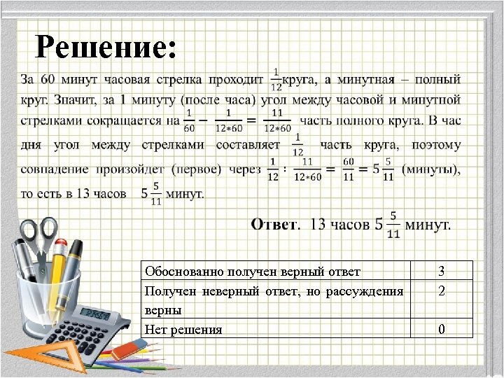 Решение: Обоснованно получен верный ответ Получен неверный ответ, но рассуждения верны Нет решения 3