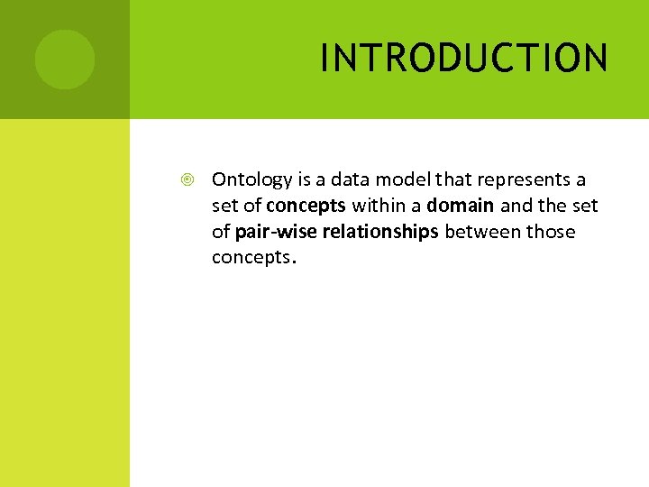 INTRODUCTION Ontology is a data model that represents a set of concepts within a