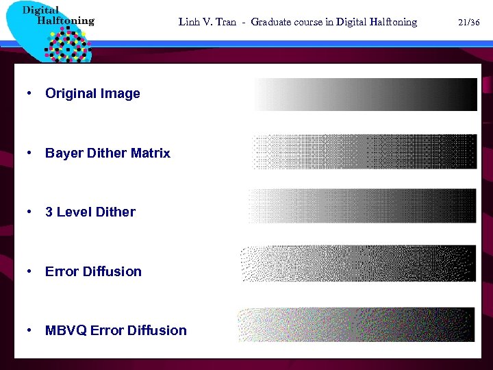 Linh V. Tran - Graduate course in Digital Halftoning • Original Image • Bayer