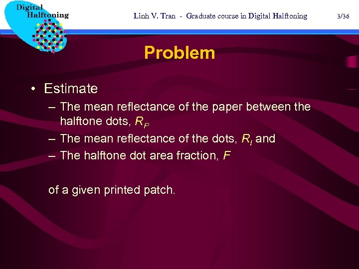Linh V. Tran - Graduate course in Digital Halftoning Problem • Estimate – The