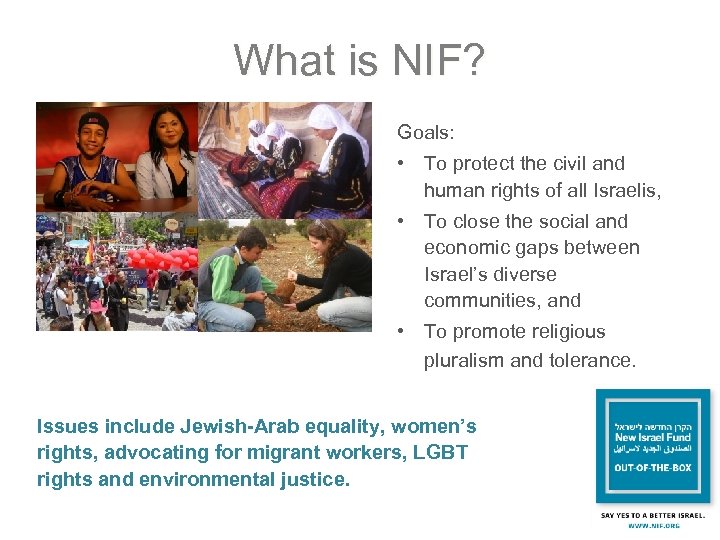 What is NIF? Goals: • To protect the civil and human rights of all