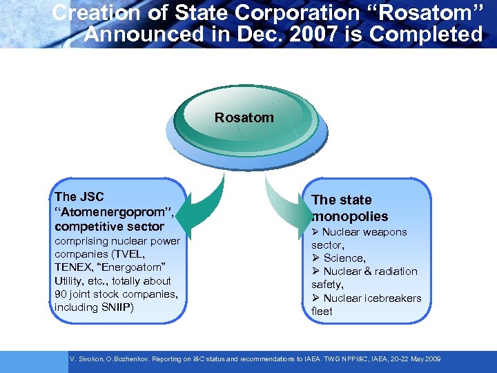 Creation of State Corporation “Rosatom” Announced in Dec. 2007 is Completed Rosatom The JSC