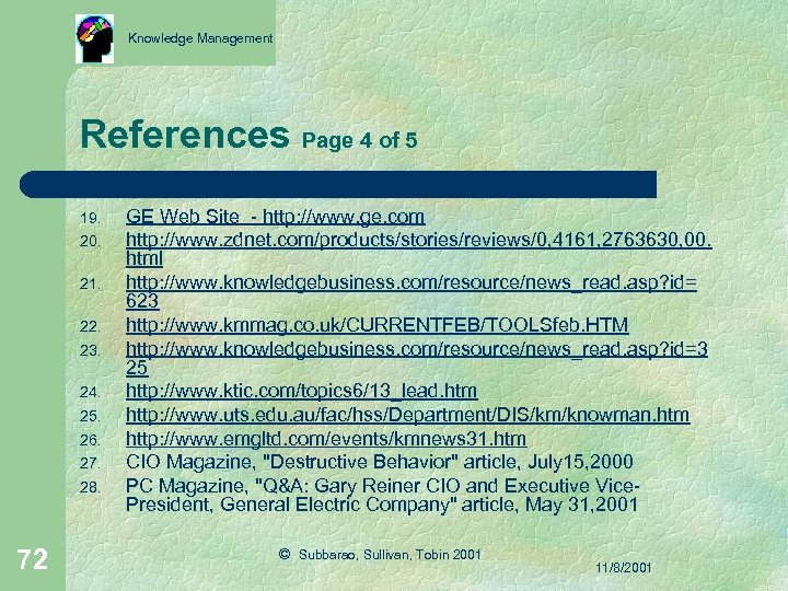 Knowledge Management References Page 4 of 5 19. 20. 21. 22. 23. 24. 25.