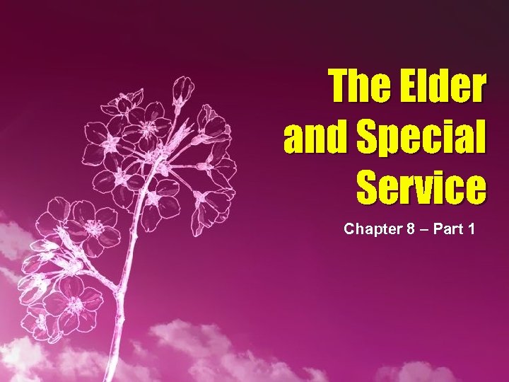 The Elder and Special Service Chapter 8 – Part 1 
