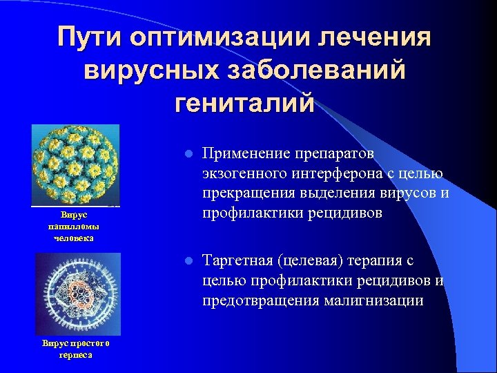 Пути оптимизации лечения вирусных заболеваний гениталий l Применение препаратов экзогенного интерферона с целью прекращения