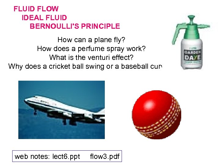 FLUID FLOW IDEAL FLUID BERNOULLI'S PRINCIPLE How can a plane fly? How does a