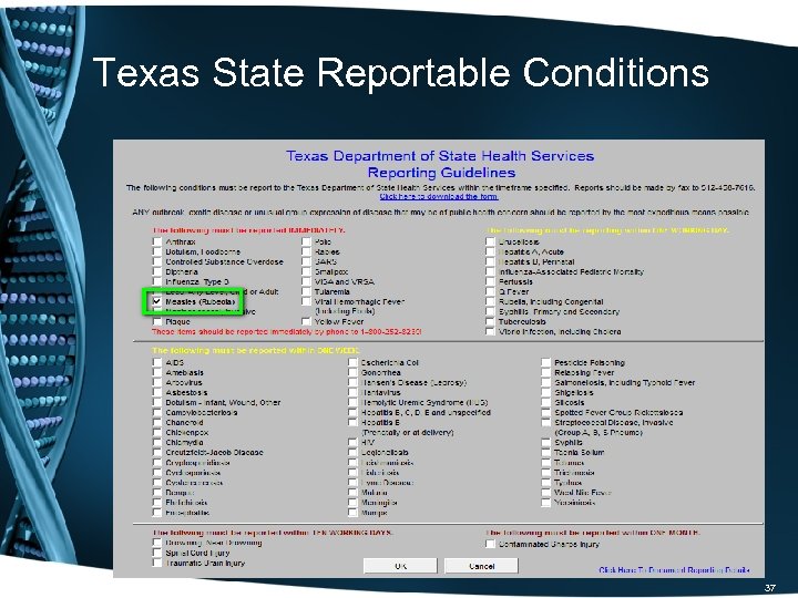 Texas State Reportable Conditions 37 