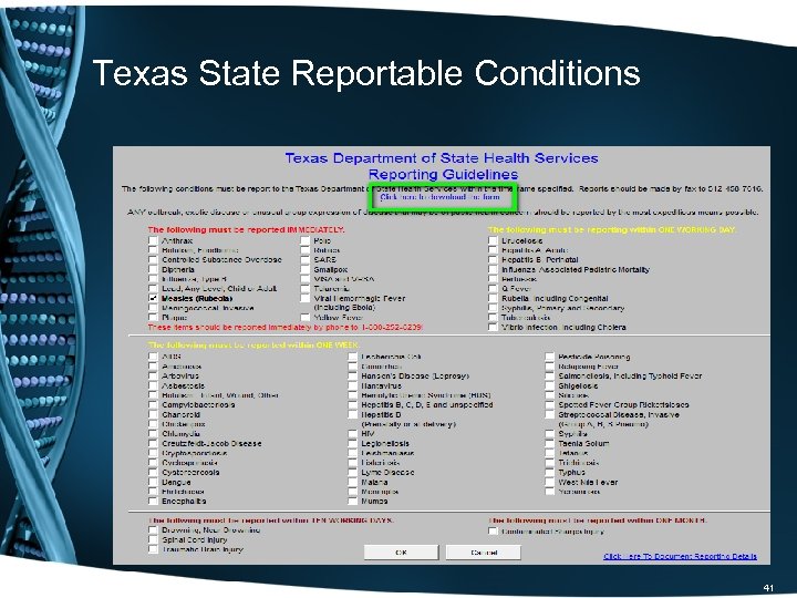 Texas State Reportable Conditions 41 