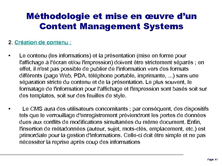 Méthodologie et mise en œuvre d’un Content Management Systems 2. Création de contenu :