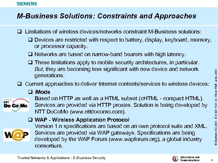 q Limitations of wireless devices/networks constraint M-Business solutions: q Devices are restricted with respect