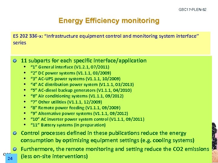 GSC 17 -PLEN-52 Energy Efficiency monitoring ES 202 336 -x: “Infrastructure equipment control and